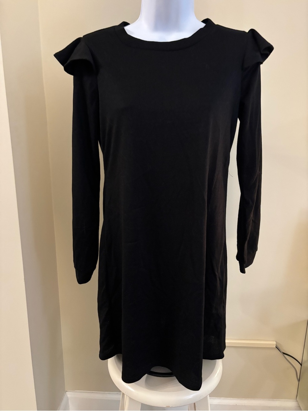 Lily Rose Black Long Sleeve Ruffle Shoulder Dress